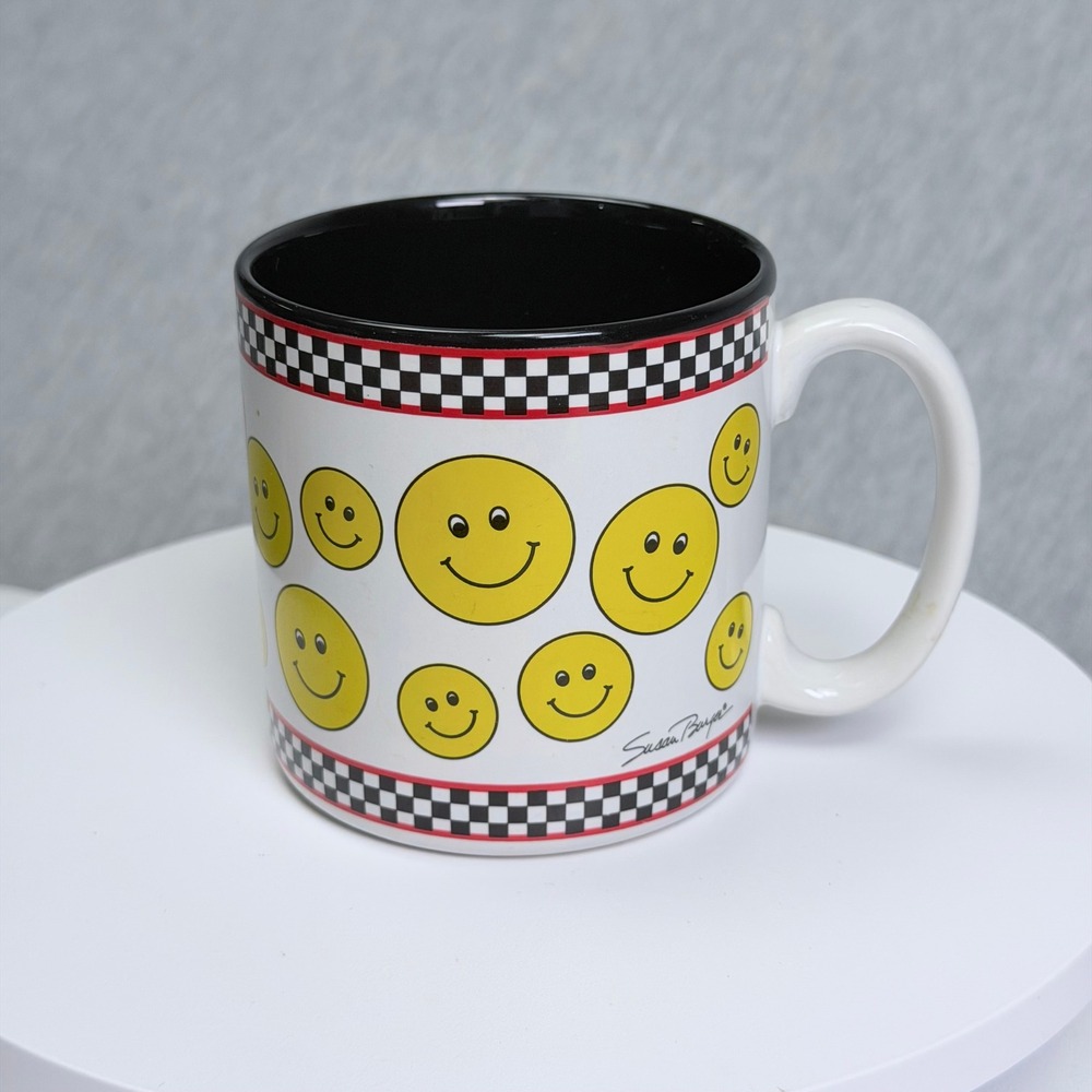 Susan Burger Flowers Inc Balloons Smiley Face Checkered Coffee Mug 640400